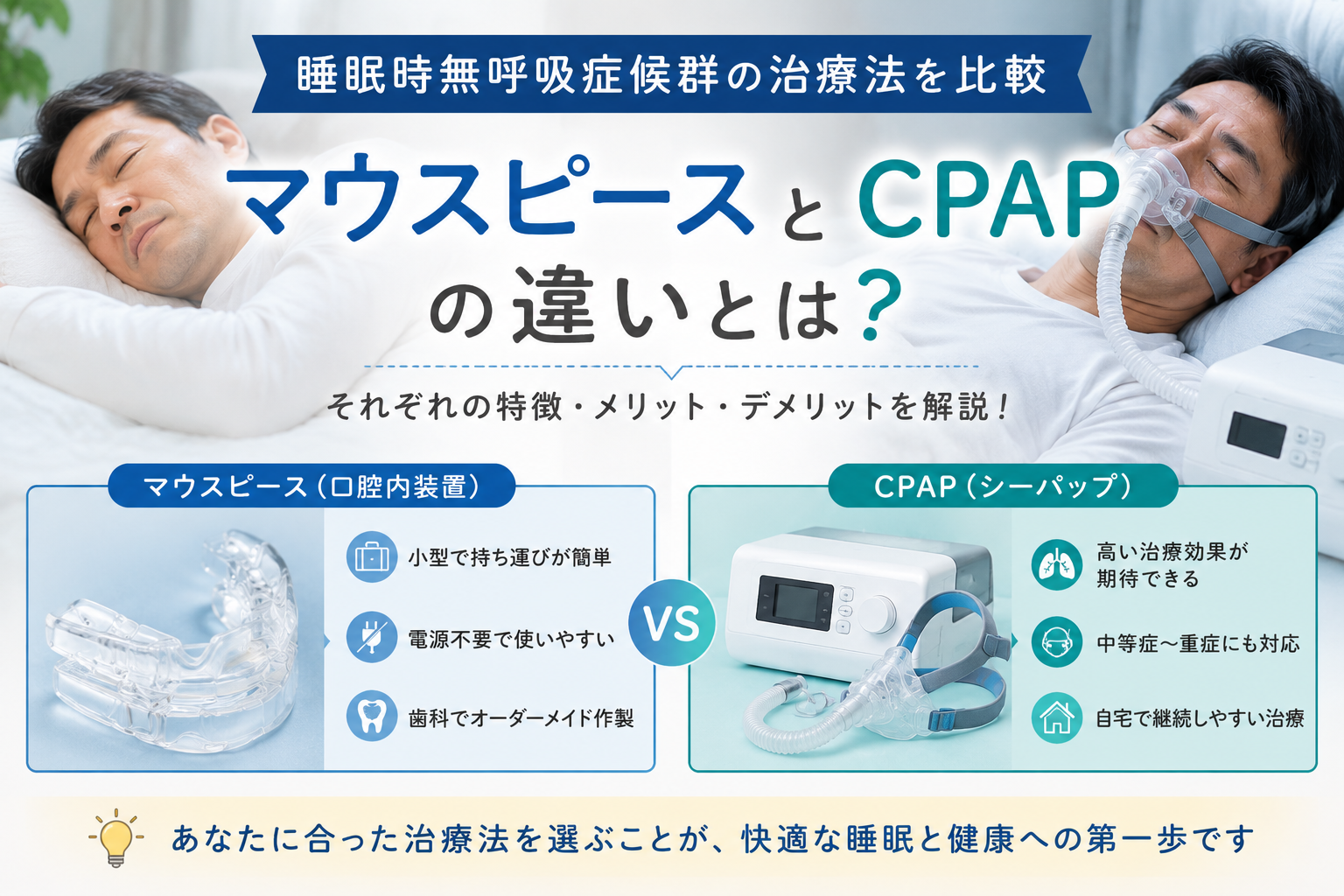 マウスピースとCPAPの違いとは？睡眠時無呼吸症候群の治療法を解説